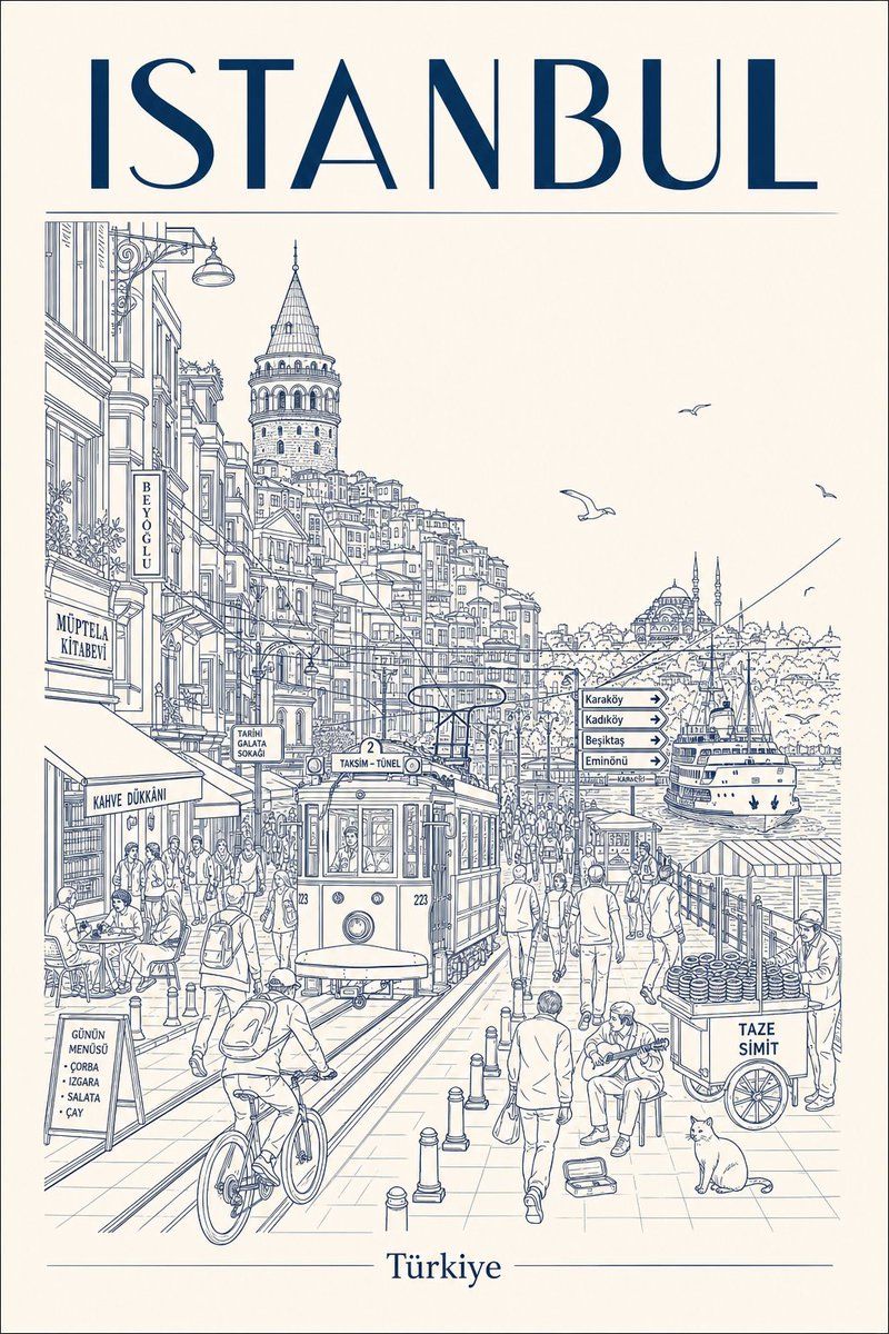 Istanbul Line-Art Travel Poster