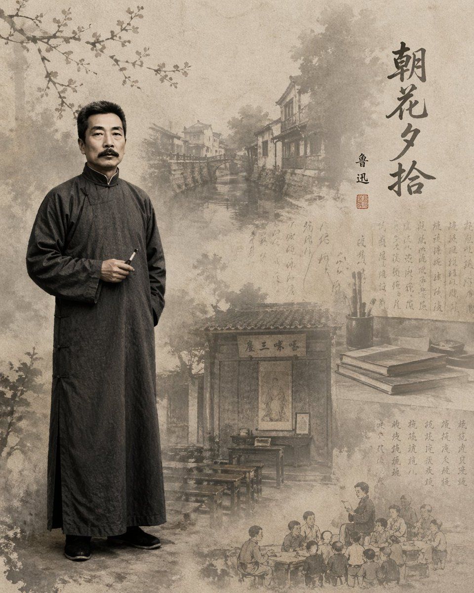 Lu Xun Morning Flowers Illustration