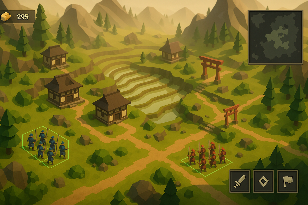 Low-poly samurai strategy village