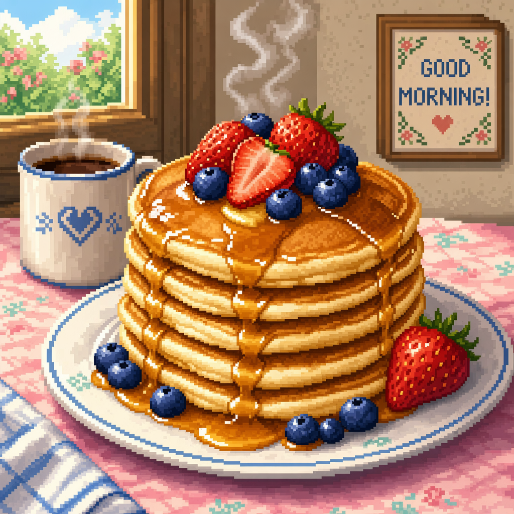 Pixel art breakfast still life