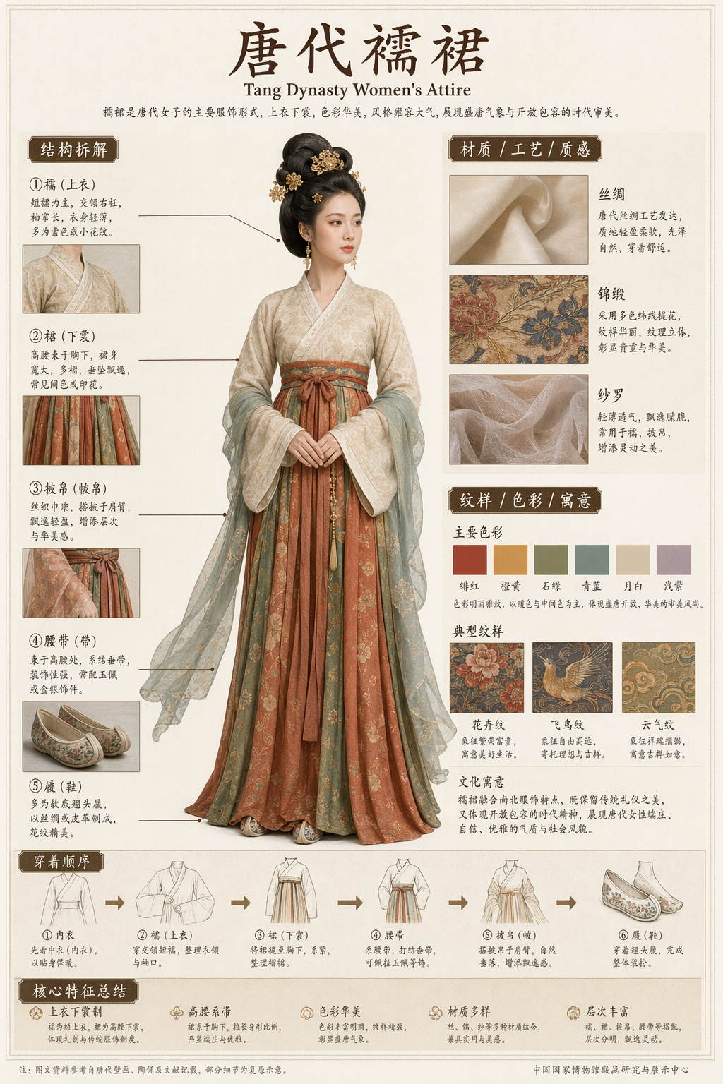 Museum catalog disassembly infographic (唐代襦裙)