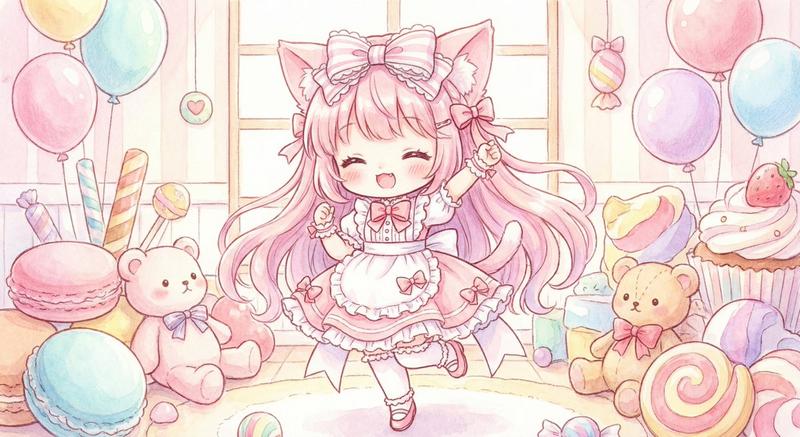 可爱的 Q 版猫耳女孩插画