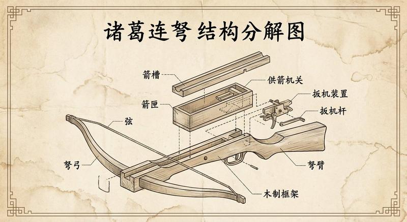 诸葛连弩的复古工程爆炸图