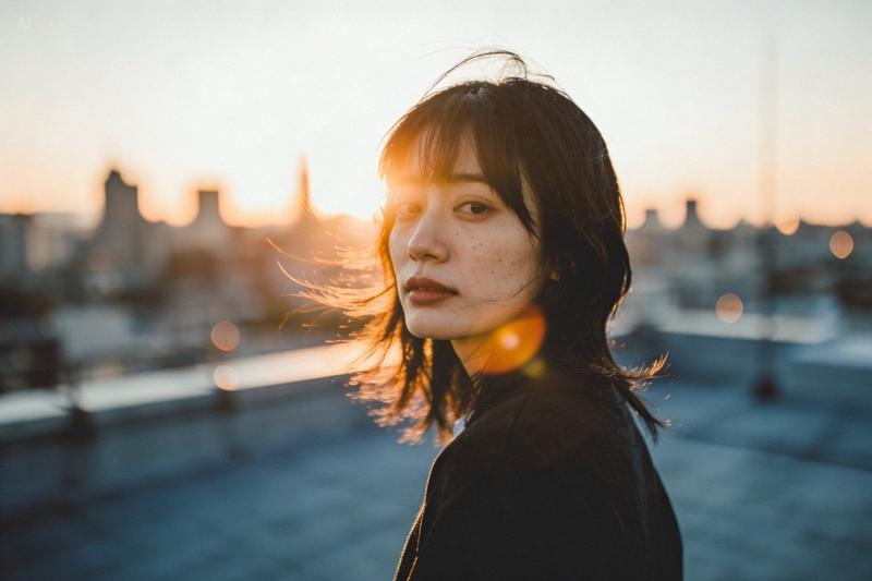 黄金时段屋顶人像摄影提示词