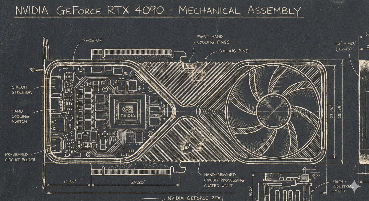 NVIDIA 4090 GPU 的浮雕机械蓝图