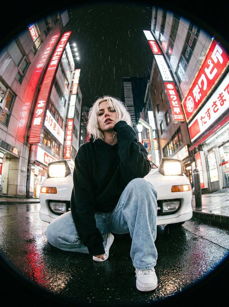 东京雨夜超写实鱼眼街头人像