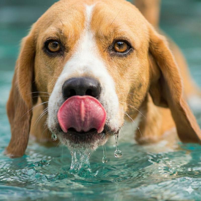 比格犬喝水的特写镜头