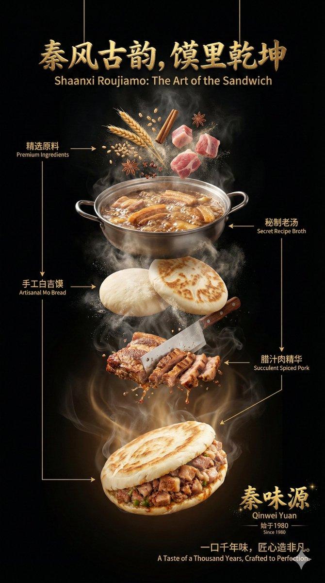 高级商用食品/产品海报模板，采用垂直分层设计