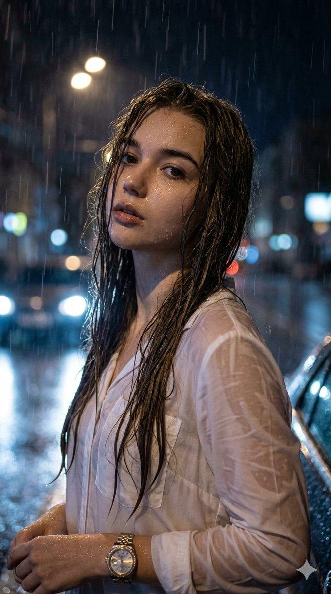 雨中超写实电影感夜景人像