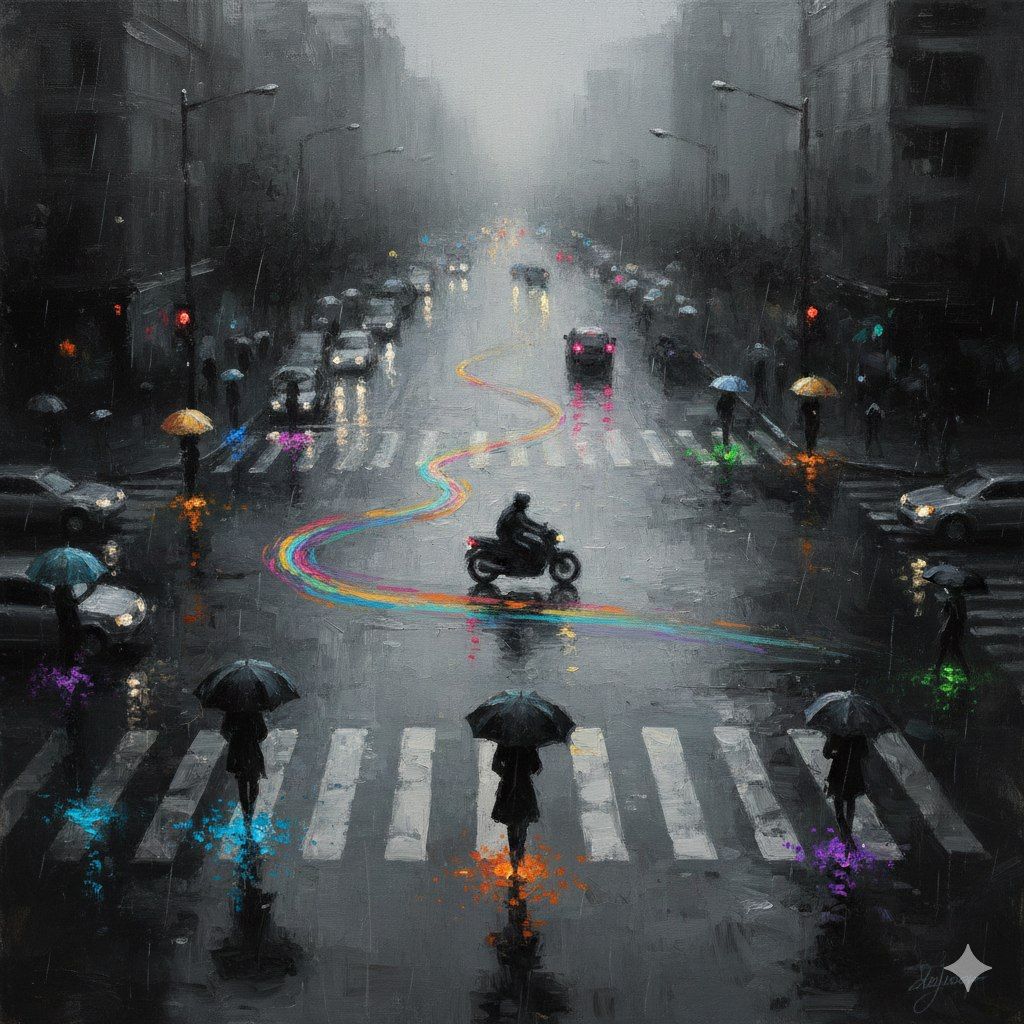 印象派油画：雨中都市的孤独
