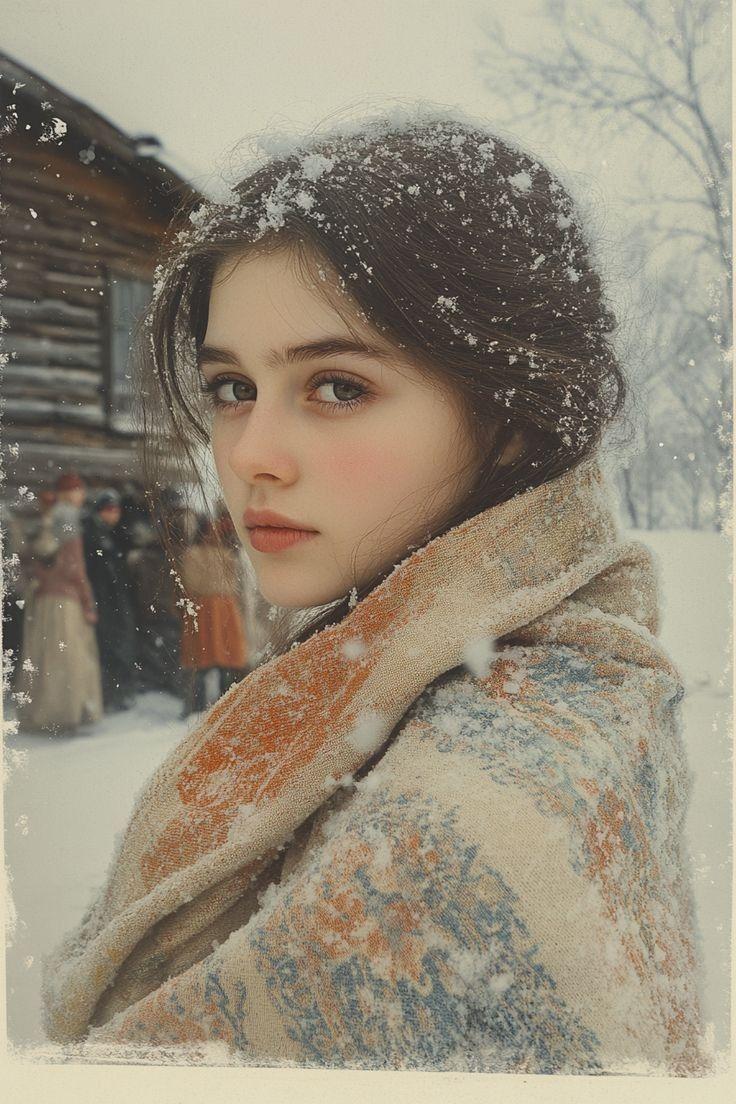 电影感冬季人像,雪花纷飞