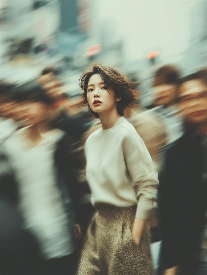 电影感街头人像,带动态模糊