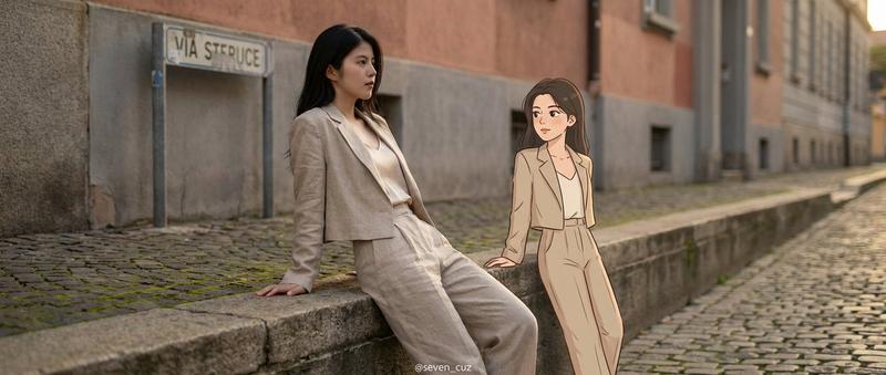 混合媒体跨界肖像(真实与卡通)