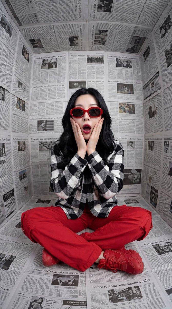 报纸背景下的超现实时尚人像
