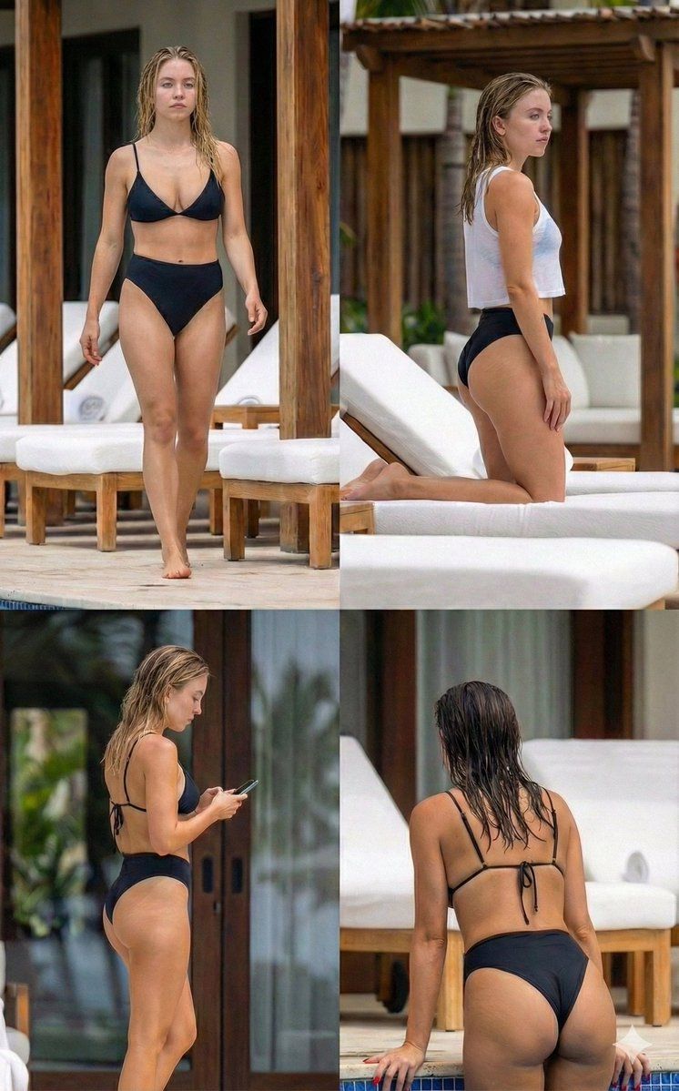 Sydney Sweeney 池畔 2x2 网格拼贴提示