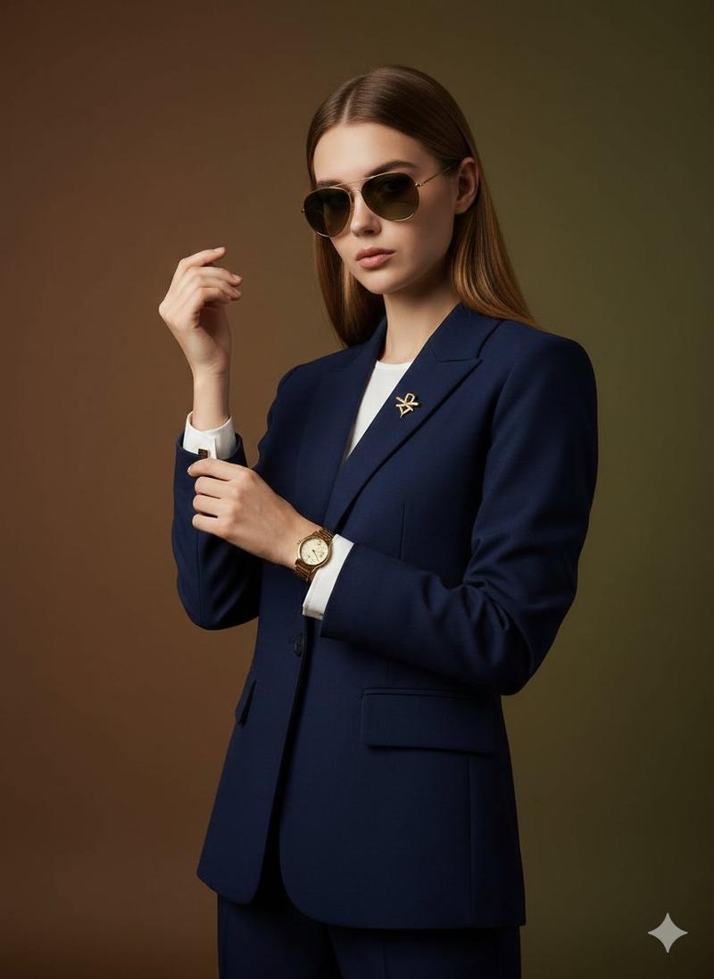电影级奢华人像:女人调整袖扣