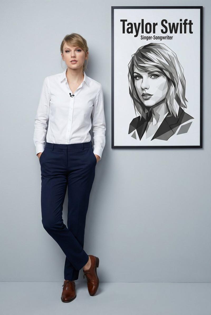 泰勒·斯威夫特 (Taylor Swift) 的超逼真全身肖像,带图形叠加