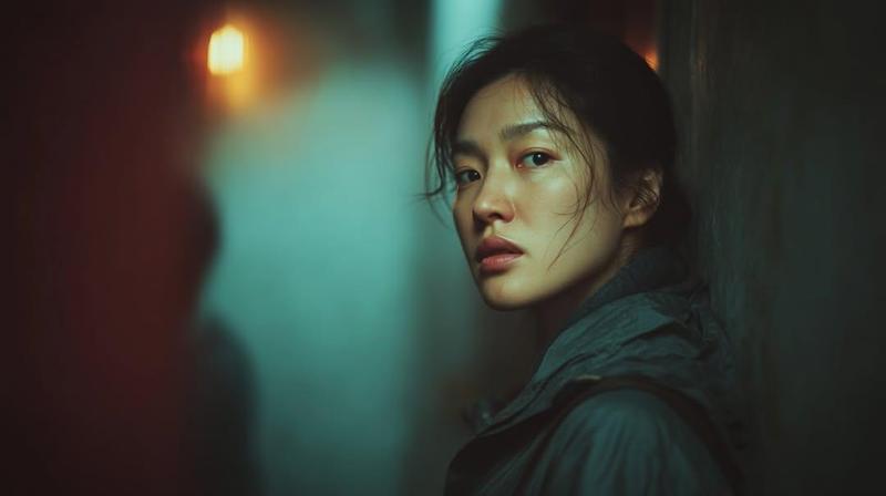 东亚女性电影感落日肖像