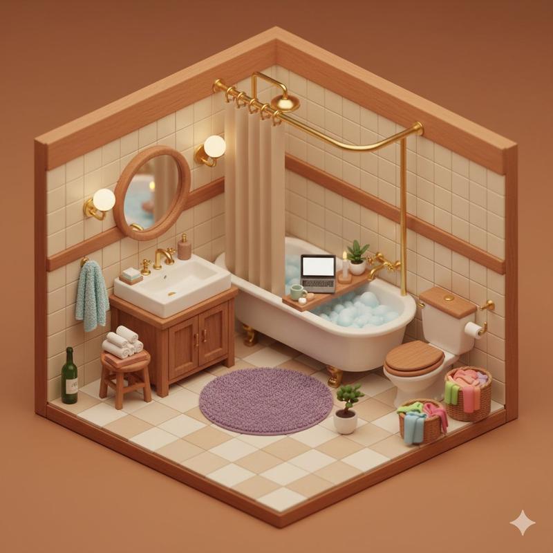 Cozy isometric bathroom diorama: GPT Image 2 prompt