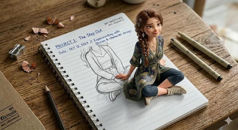 Girl out of notebook 3D: GPT Image 2 prompt