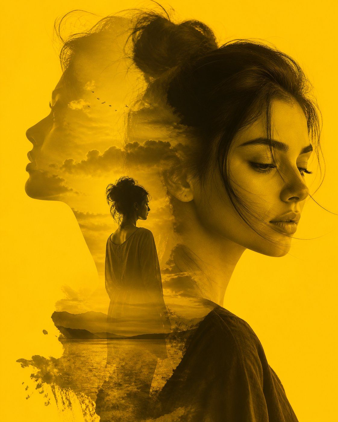 Golden double exposure woman portrait: GPT Image 2 prompt