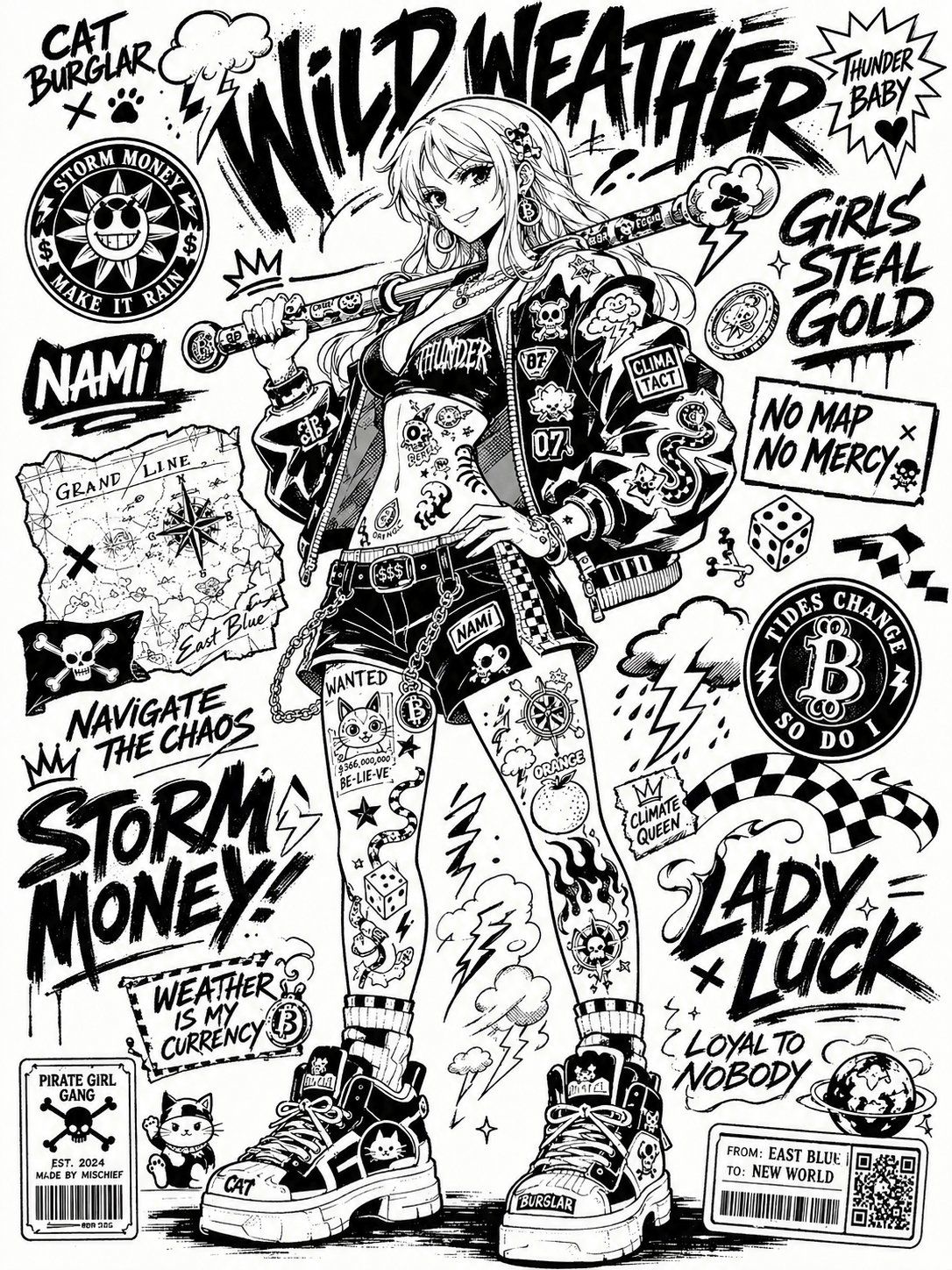 Black-and-white sticker-bomb street poster: GPT Image 2 prompt