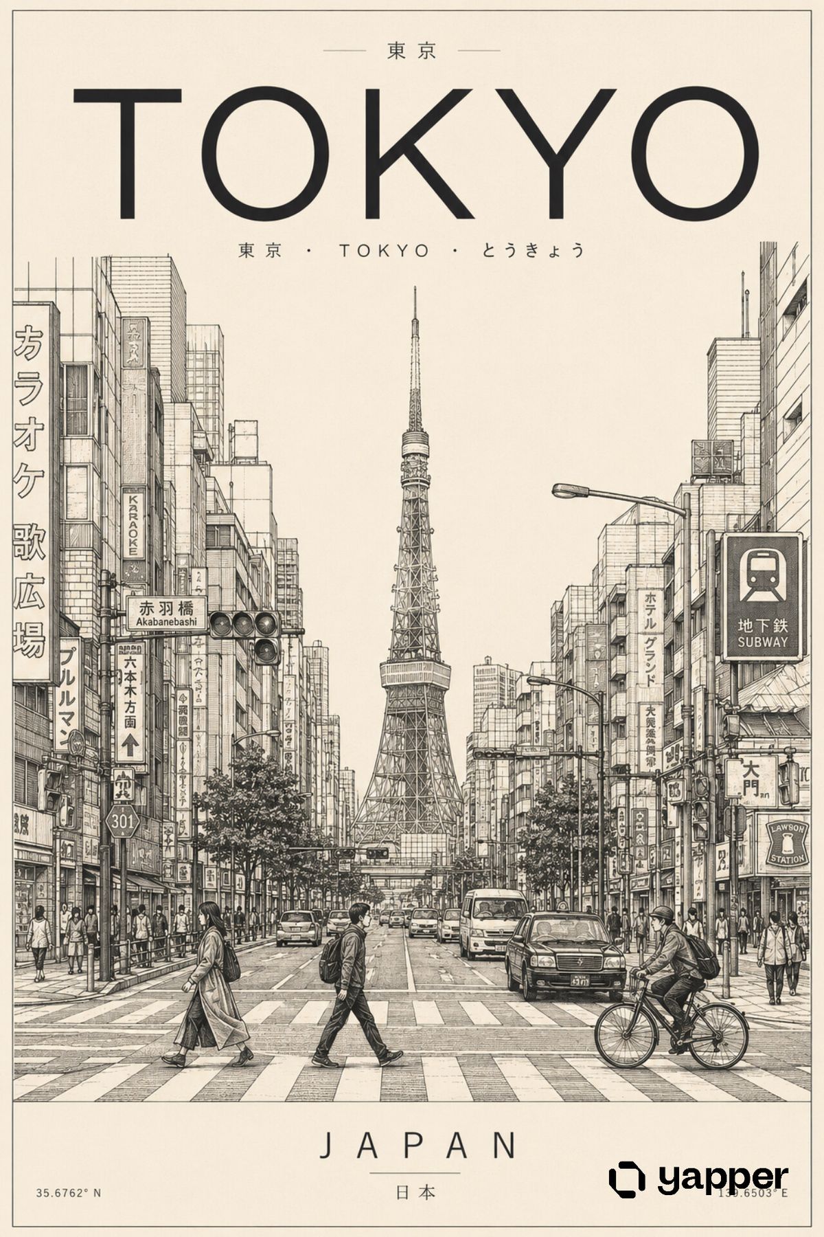 Minimalist Tokyo travel poster line art: GPT Image 2 prompt