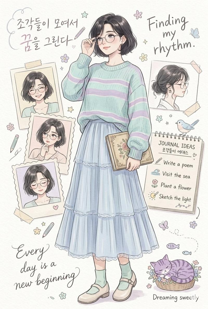 唯美动漫风女孩创意手账插画