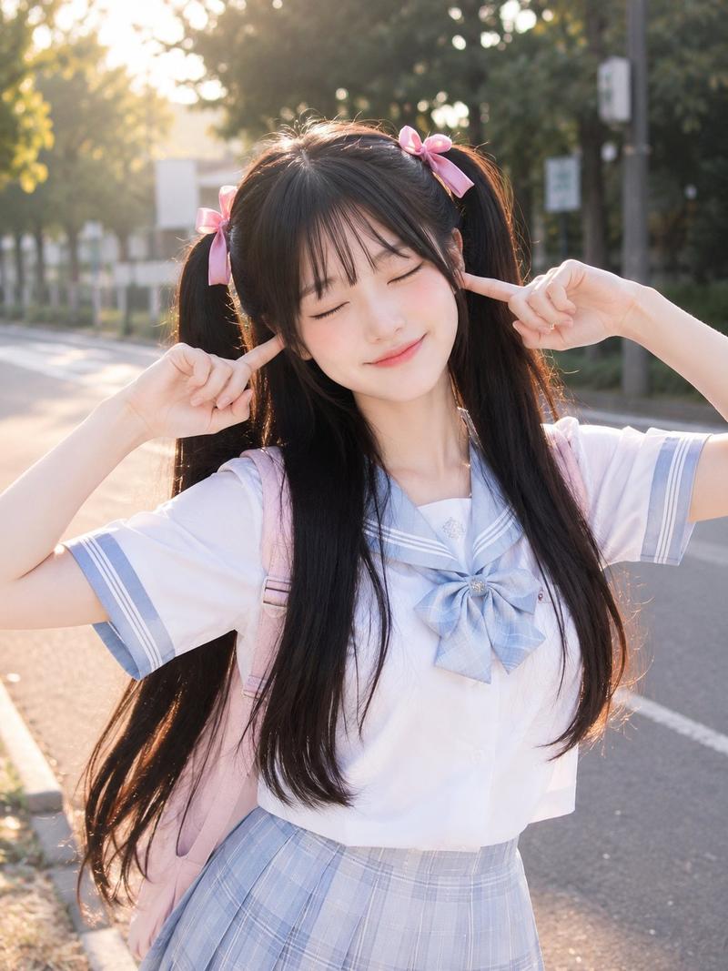 动漫风户外双马尾美少女金黄时刻