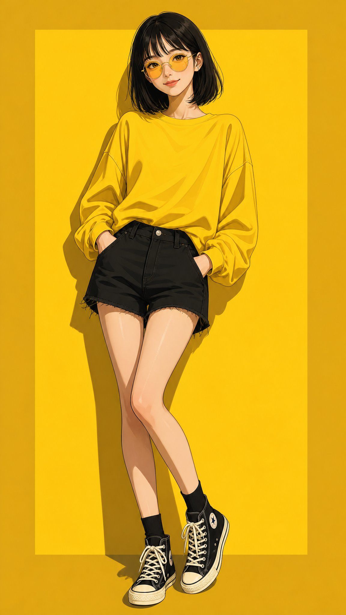 动漫风时尚黄色调插画