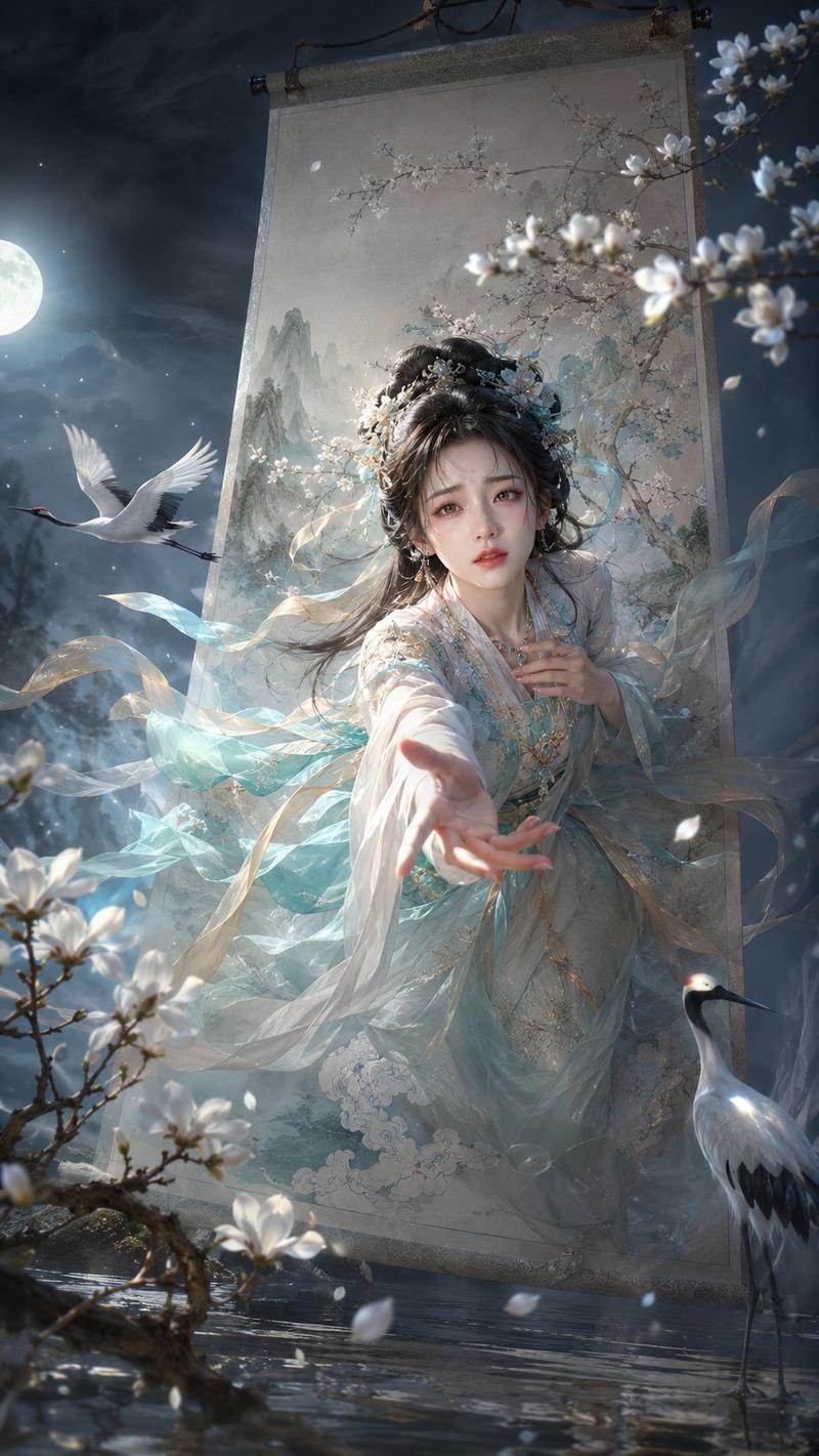 画中美人破卷而出东方奇幻海报