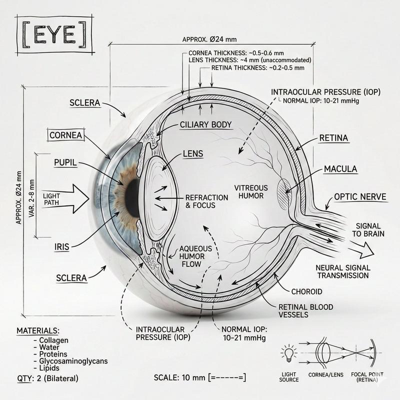 黑白工程手绘写实眼球解剖结构图