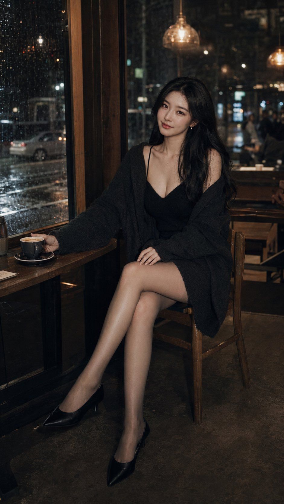 黑珍珠墨金深夜咖啡馆慵懒写真