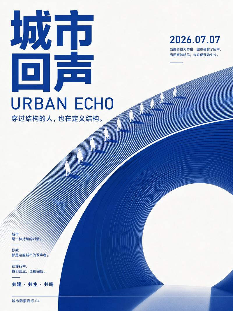 蓝白极简线条空间秩序海报