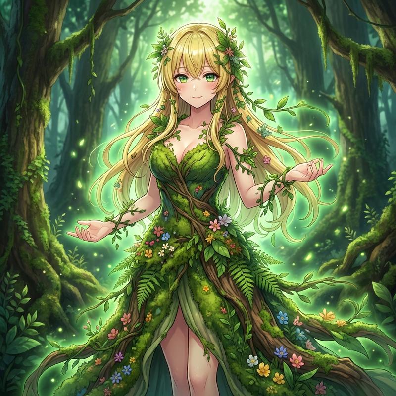 与森林共呼吸的梦幻树精少女