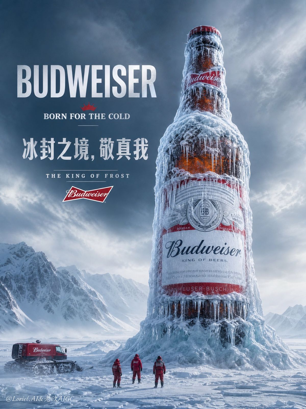 极地冰封百威啤酒巨型瓶身广告海报