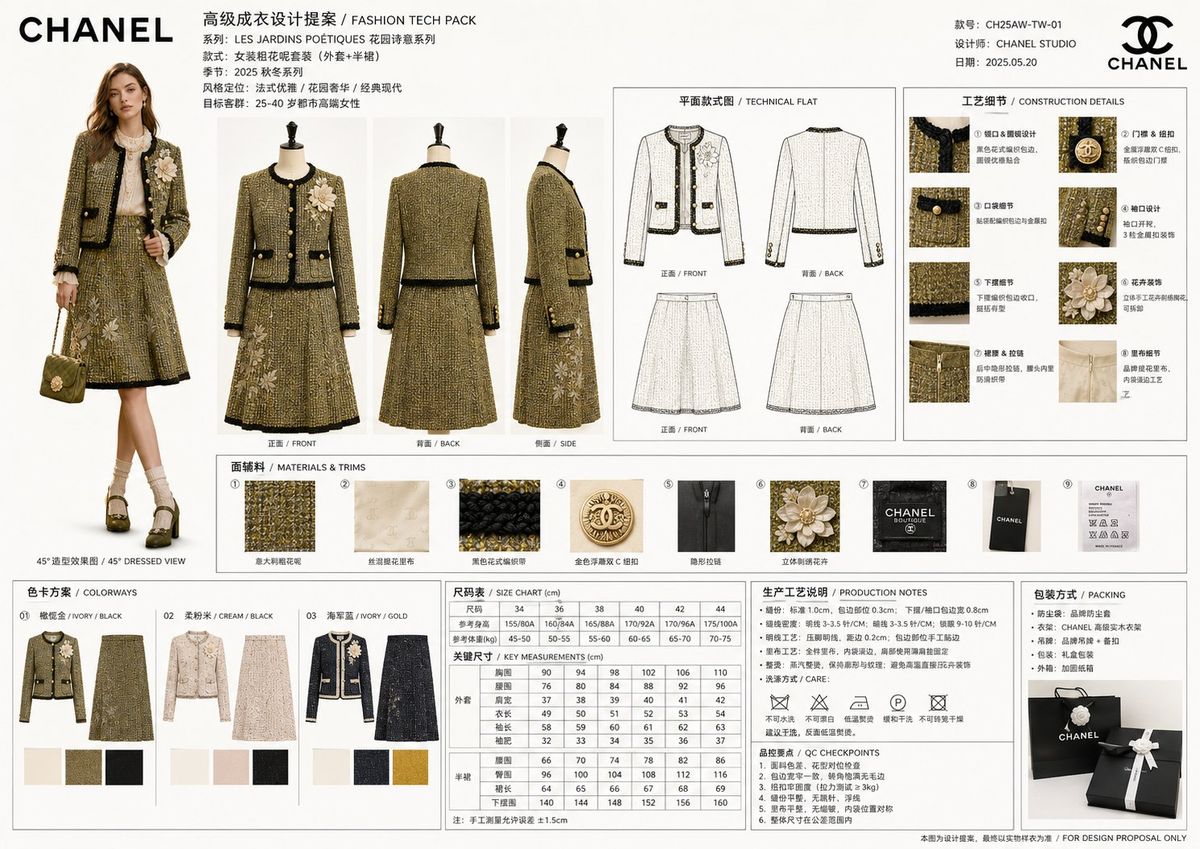 香奈儿风格高级服装工业设计提案板