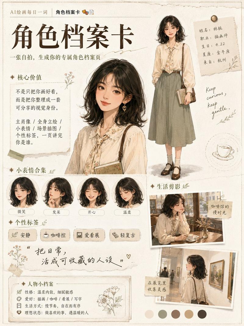 精致手绘风格人物角色档案设定页