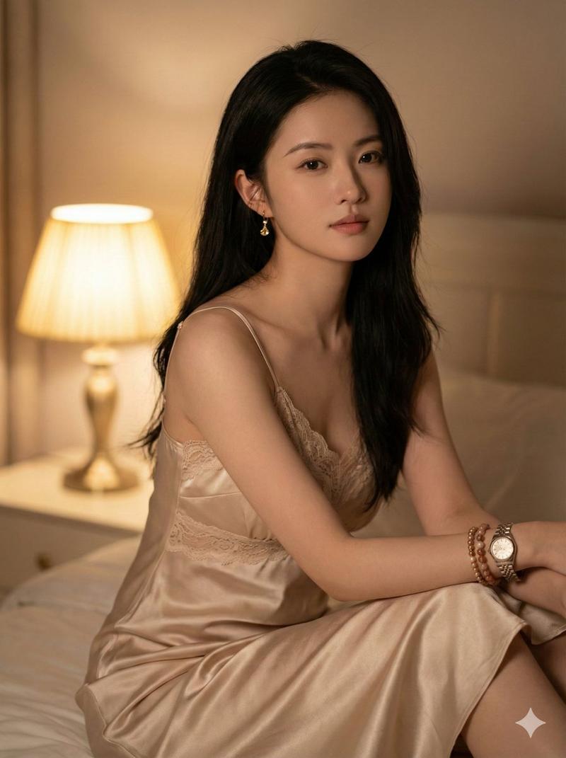 柔光卧室真丝吊带裙,电影质感高颜值人像