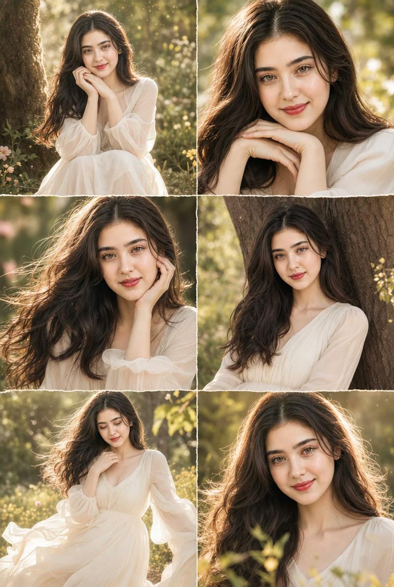 唯美金色森林电影级六宫格美女写真