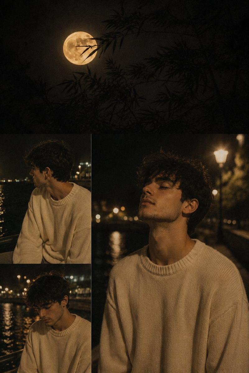电影感月夜少年拼贴画
