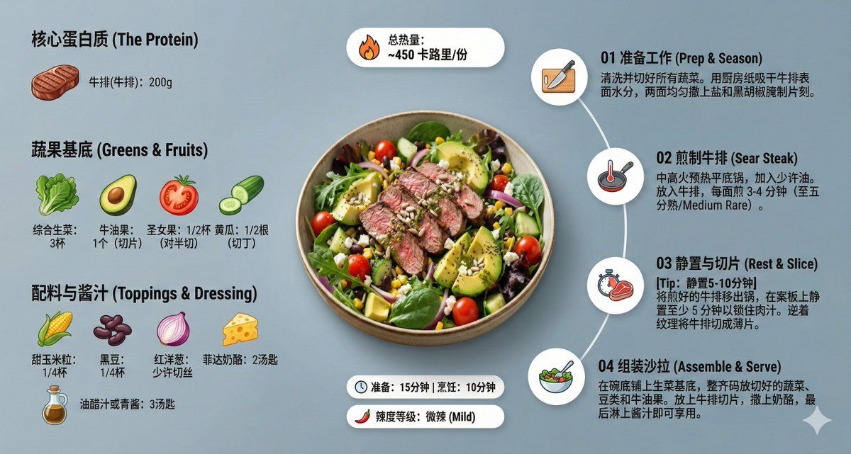 创意悬浮视角的现代美食食谱信息图