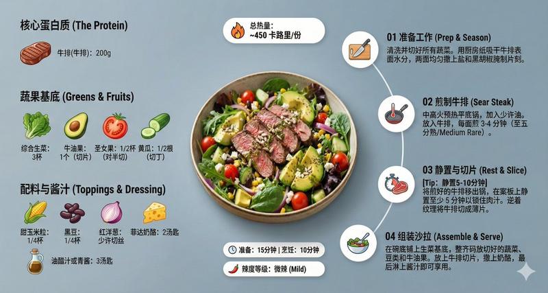 创意悬浮视角的现代美食食谱信息图