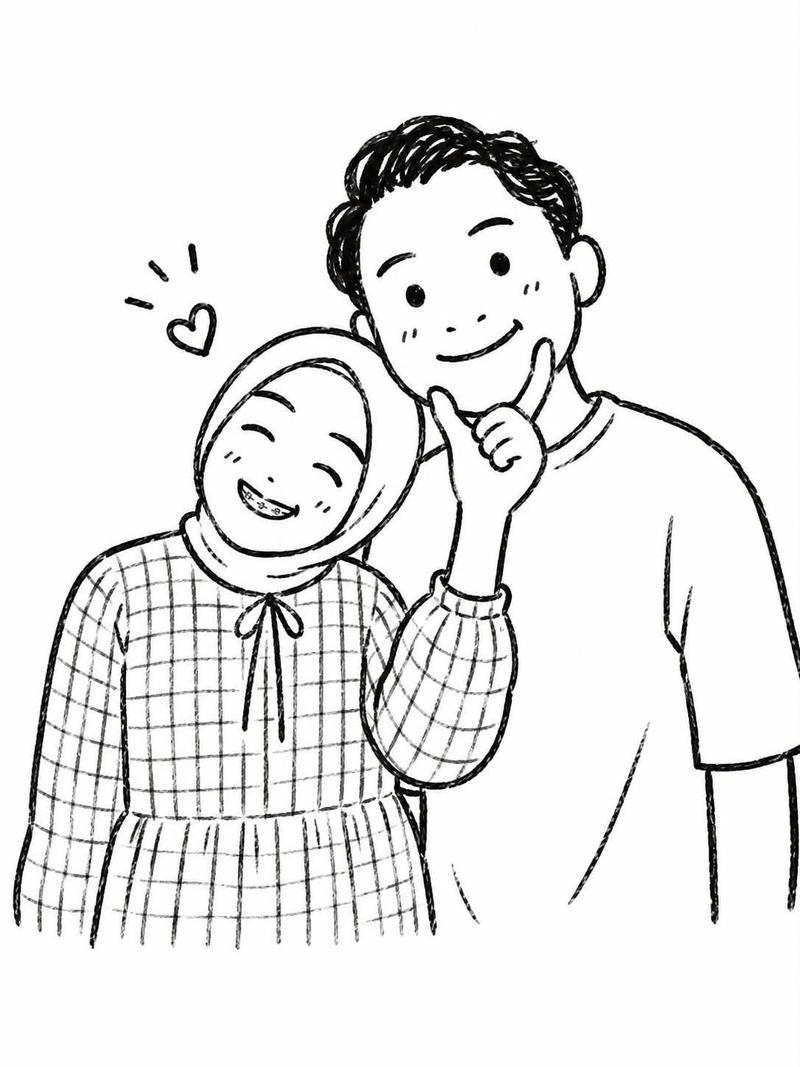 可爱黑白手绘涂鸦卡通人像插画