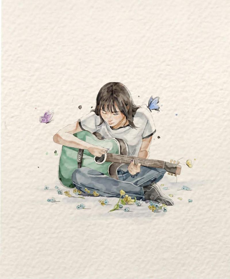 唯美日系手绘水彩绘本插画