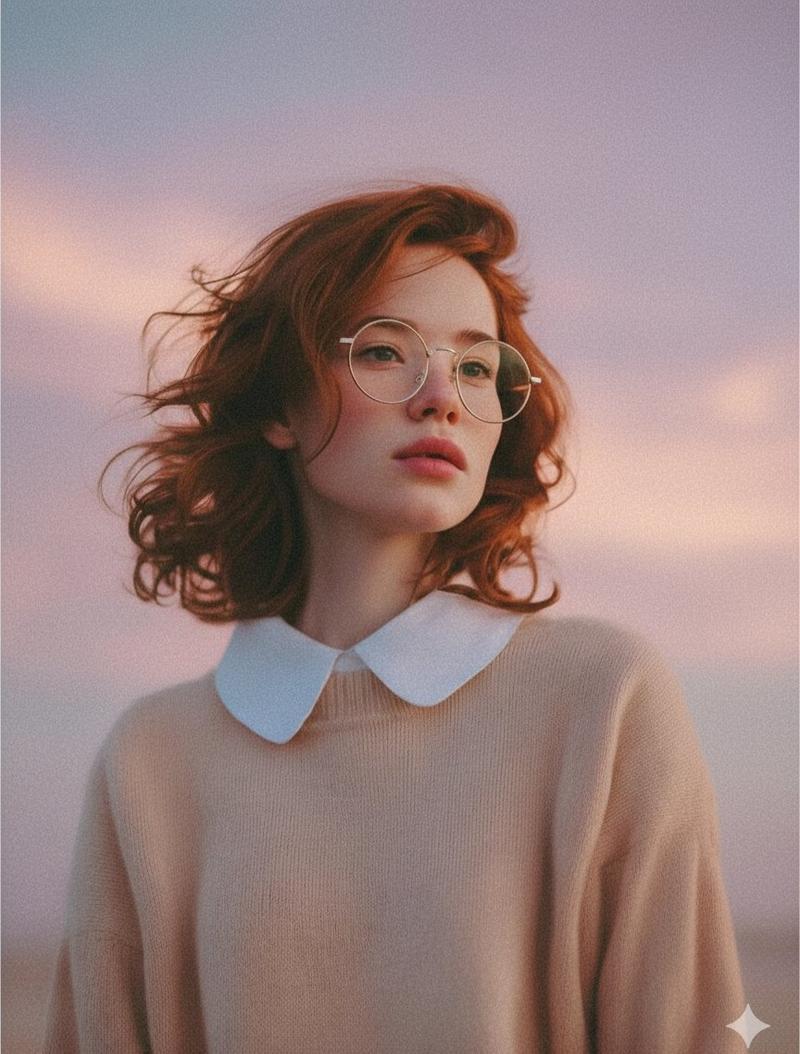 黄昏柔光下的复古胶片感文艺少女