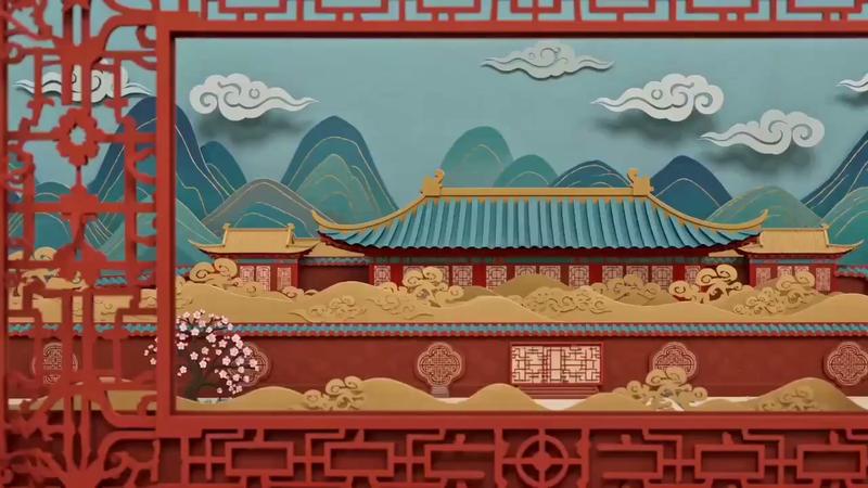 喜庆剪纸风春节贴窗花动画