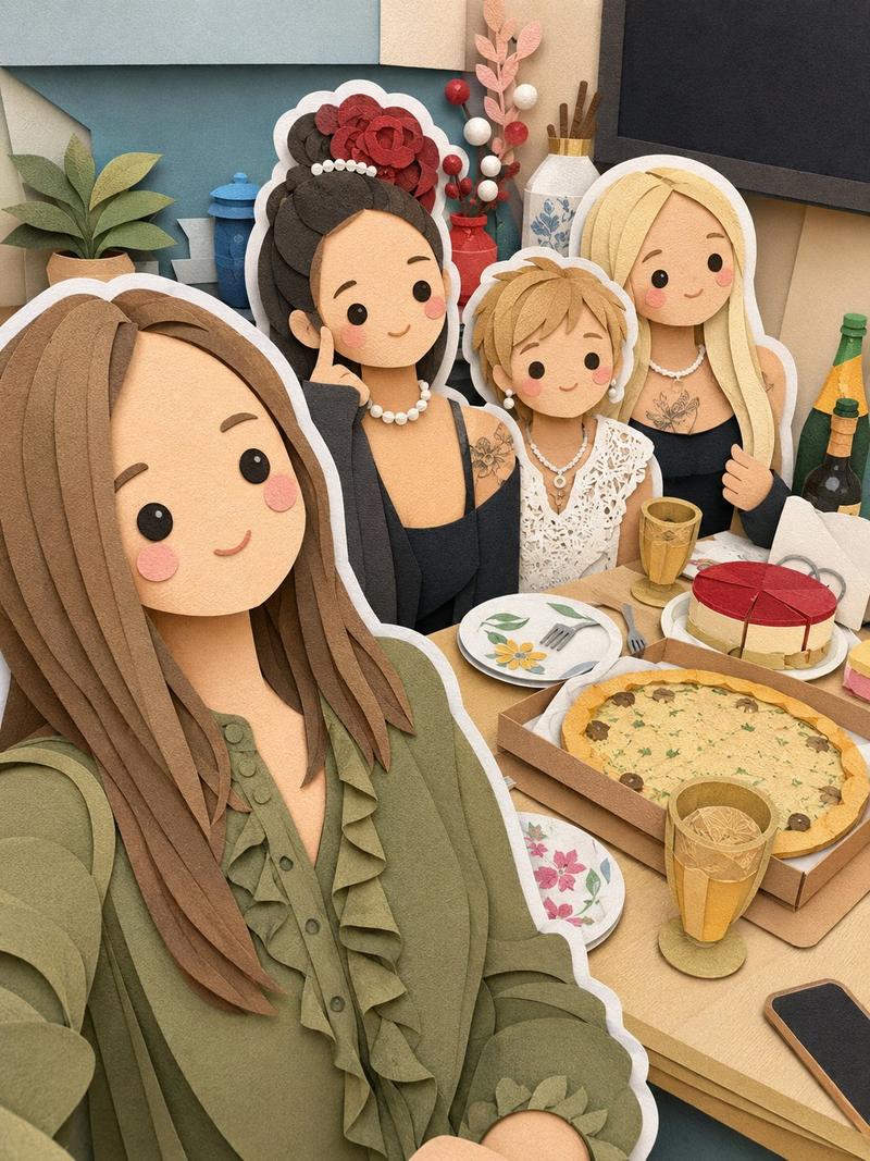 手工剪纸分层插画风格