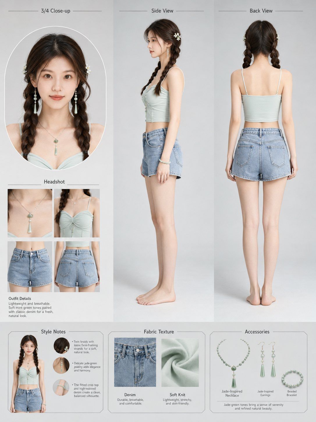 薄荷绿穿搭时尚参考表多角度写实