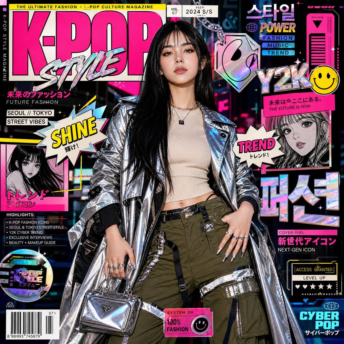 高度风格化Kpop时尚杂志封面未来街头风
